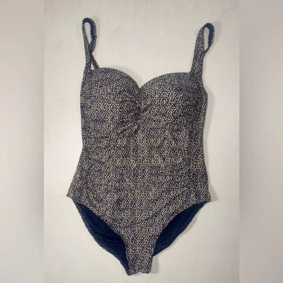 NIP TUCK Nautical Foil Joanne One Piece Multi-Cup Swimsuit Size 10 Navy & Gold - Picture 2 of 8